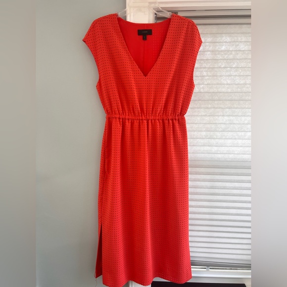 J. Crew Dresses & Skirts - J.Crew Bright Coral Eyelet Midi Dress Sleeveless V Neck